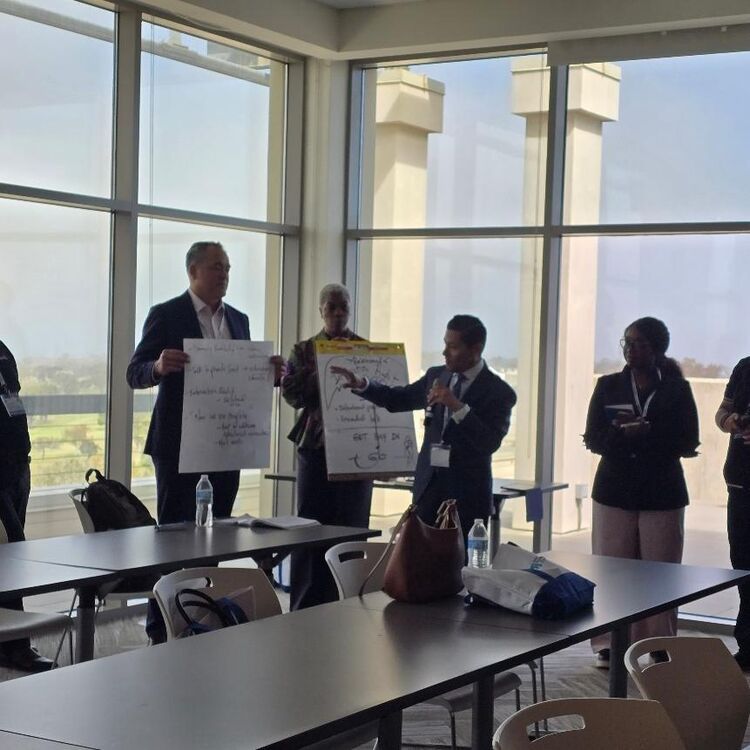 Participants present flip chart ideas during a summit working session